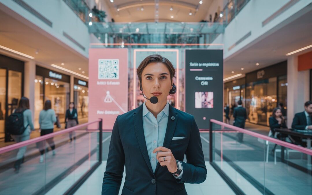 Animador guiando una activación BTL con dinámica digital, QR y participación ordenada en evento de marca