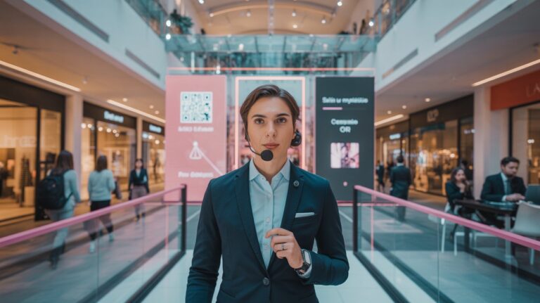 Animador guiando una activación BTL con dinámica digital, QR y participación ordenada en evento de marca